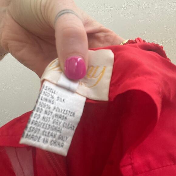 Vintage 1990's 100% Silk Red Beaded Formal Maxi Halter Gown - Picture 10 of 10